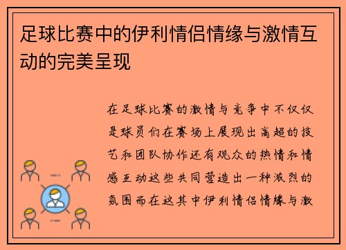 足球比赛中的伊利情侣情缘与激情互动的完美呈现