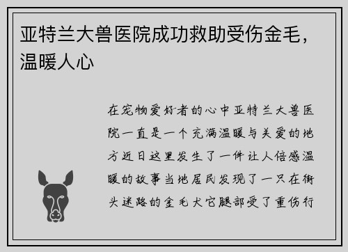 亚特兰大兽医院成功救助受伤金毛，温暖人心
