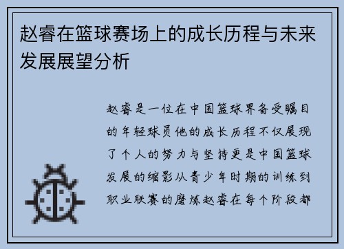 赵睿在篮球赛场上的成长历程与未来发展展望分析